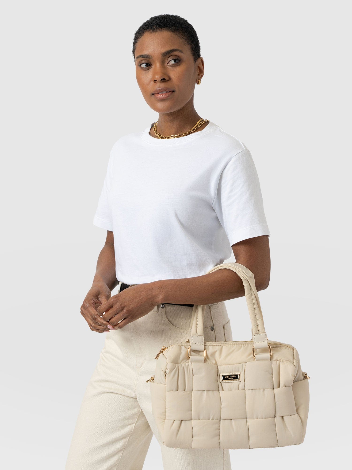 Woven Duffle Bag Cream- Women's Bags | Saint + Sofia® USA